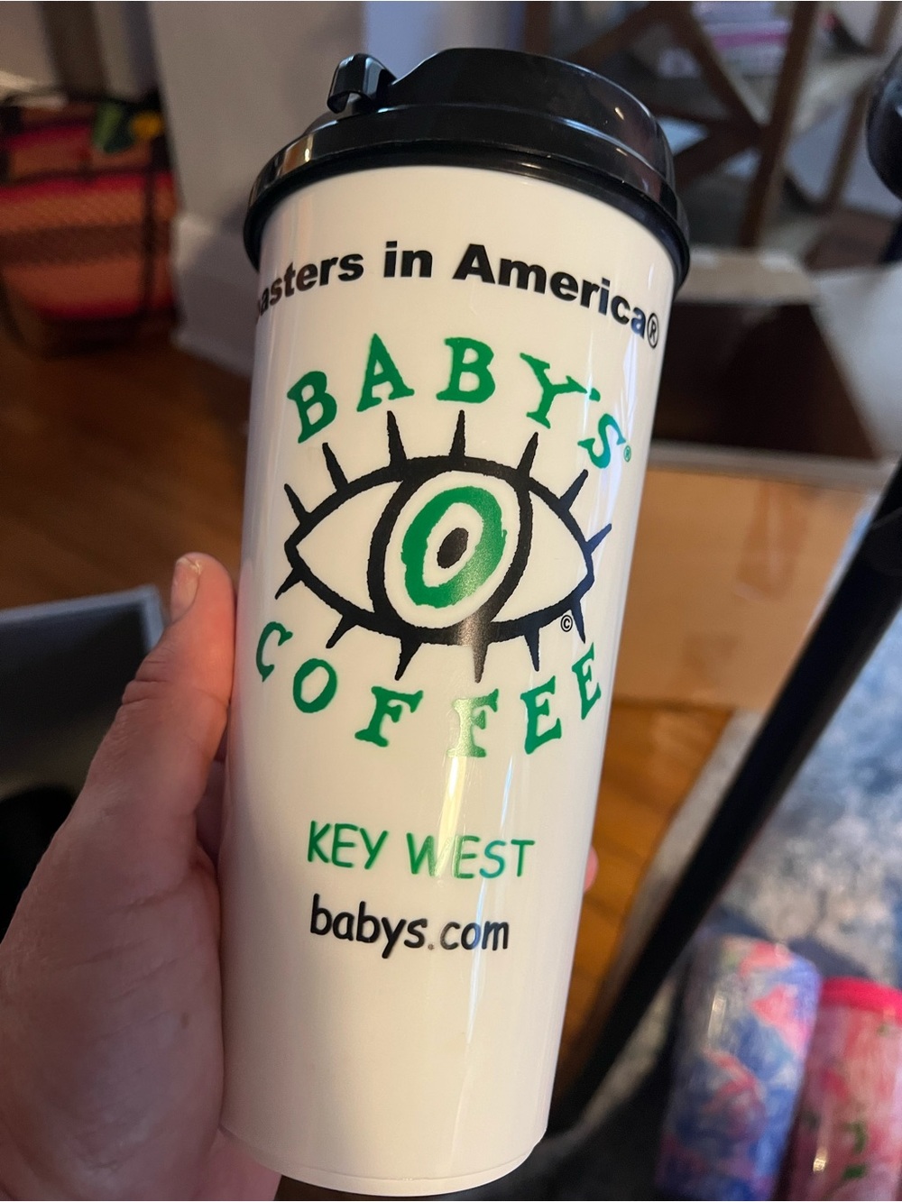 Baby's Coffee Key West Travel Tumbler - White & Black with Green Logo